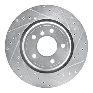 BMW 750IL Brake Rotor (1) - Rear Right - R1 Concepts - Drilled & Slotted - Silver - `95-`03